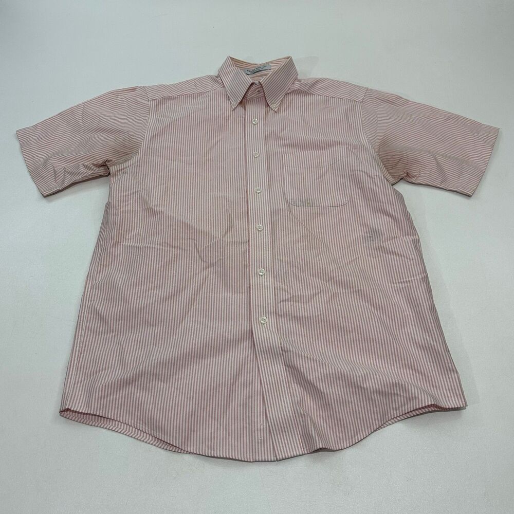 L.L.Bean Men's Short Sleeve Dress Shirt Pink/White Stripe 100% Cotton, Size 15R